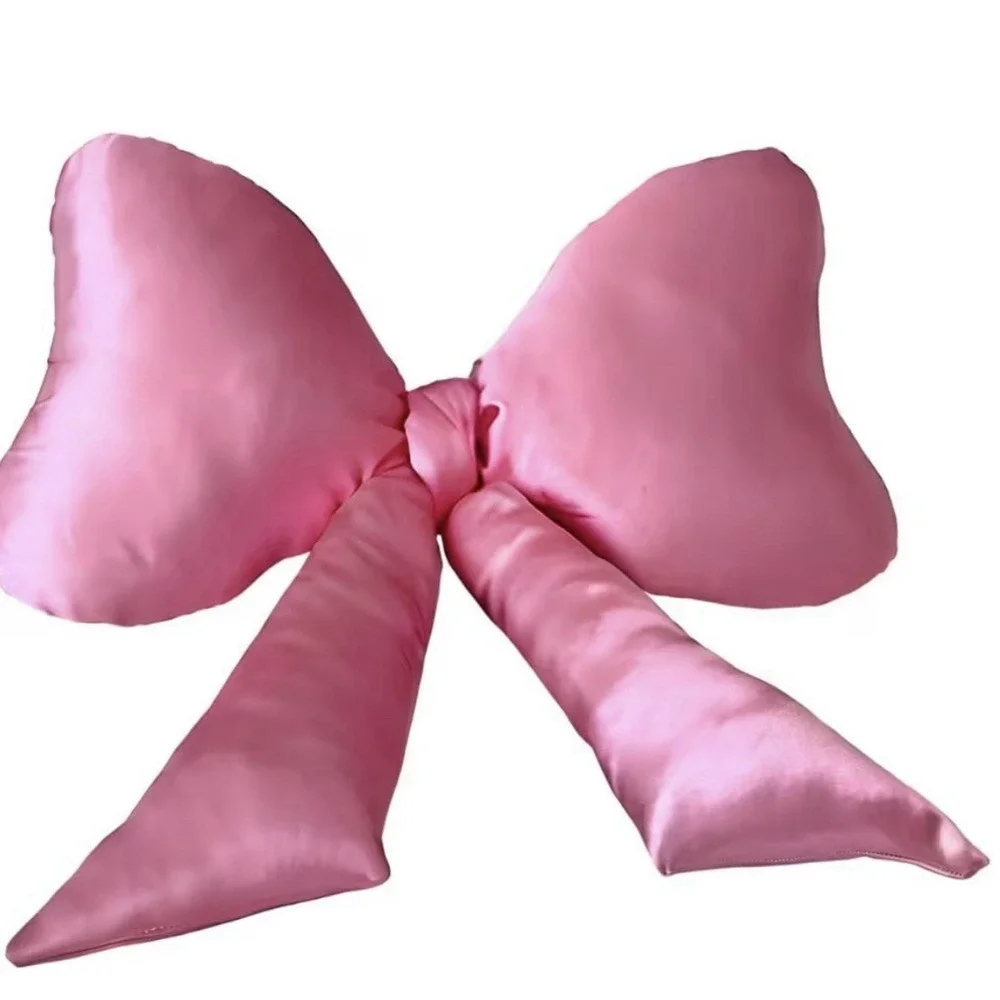 Bow Pillow - Big Bow Throw Pillow - Bow Shaped Pillow - Silky Satin - Pink